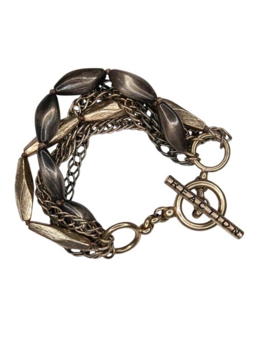 Kenneth Cole Reaction Chain Detail Gold & Pewter Tone Bracelet With Toggle Clasp